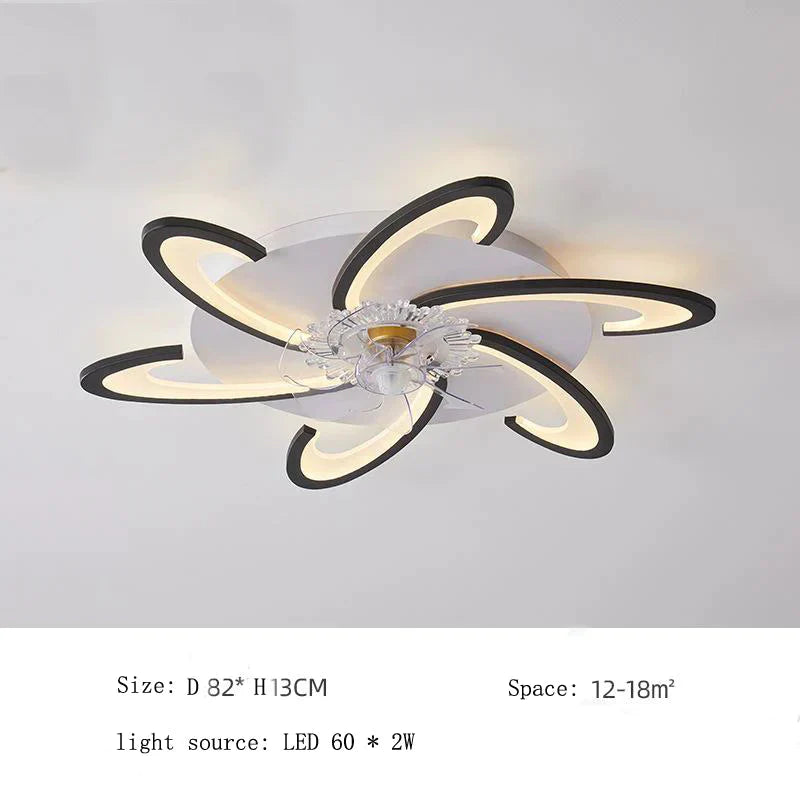 Nordic Living Room Led Creative Smart Windmill Ceiling Fan Light Black - D82X13Cm / White Ceiling