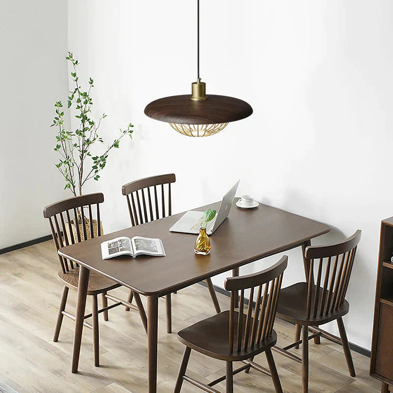 Nordic Hat Chandelier Japanese Shadow Homestay Walnut Round Restaurant Bar Dining Pendant
