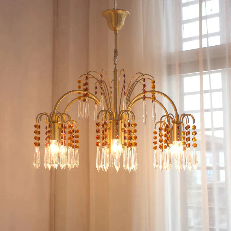 Copper Crystal Living Room Bedroom Study Chandelier Restaurant French Cafe Villa Model Lamp Pendant