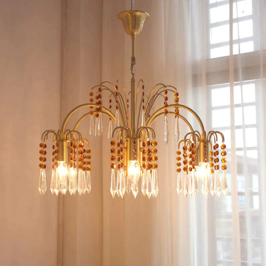 Copper Crystal Living Room Bedroom Study Chandelier Restaurant French Cafe Villa Model Lamp Pendant