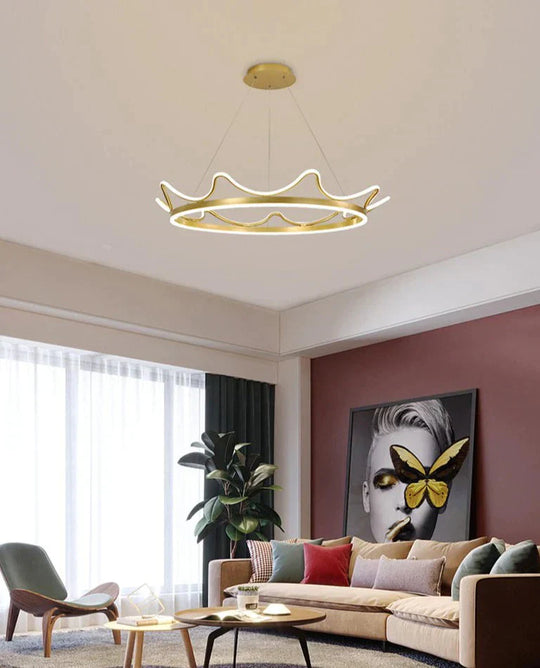 The Living Room Is Simple With Modern Crown Led Chandeliers Pendant