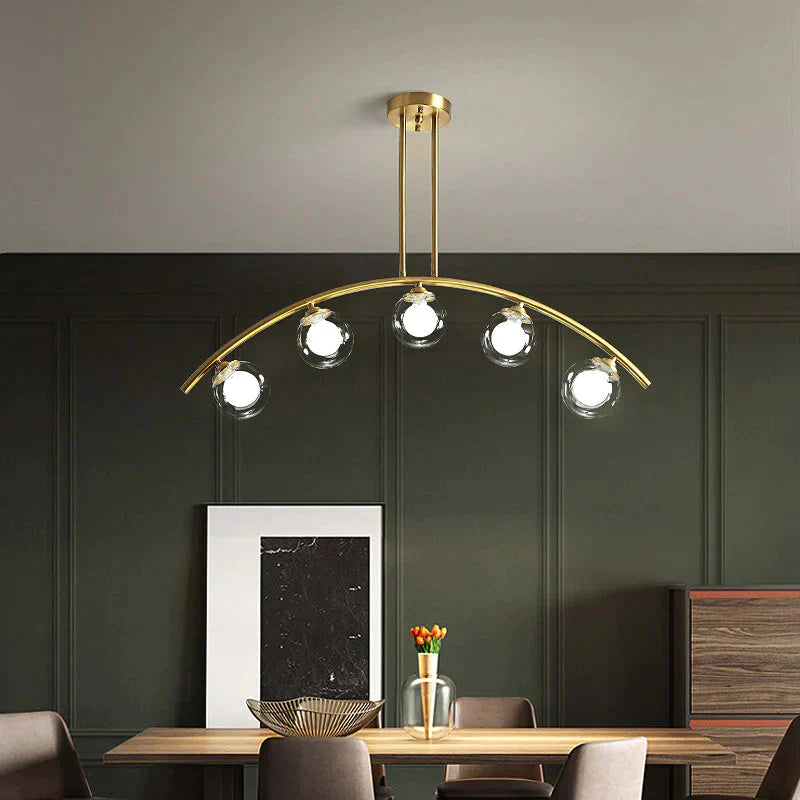 Nordic Restaurant Long Copper Chandelier Bar Minimalist Creative Personalized Glass Lamp Net Red