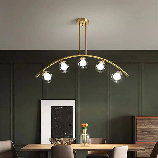 Nordic Restaurant Long Copper Chandelier Bar Minimalist Creative Personalized Glass Lamp Net Red