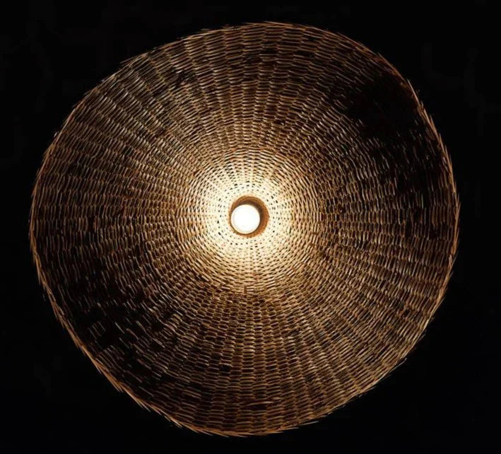 Bamboo Chandelier Rattan Straw Hat Lamp Stair Pendant