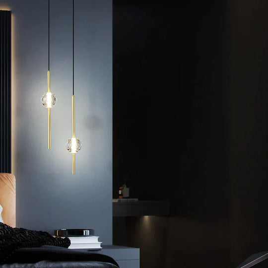Simple Bedroom Bedside Chandelier All Copper Luxury Crystal Creative Restaurant Tv Background Wall
