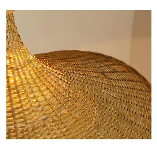 Bamboo Chandelier Rattan Straw Hat Lamp Stair Pendant