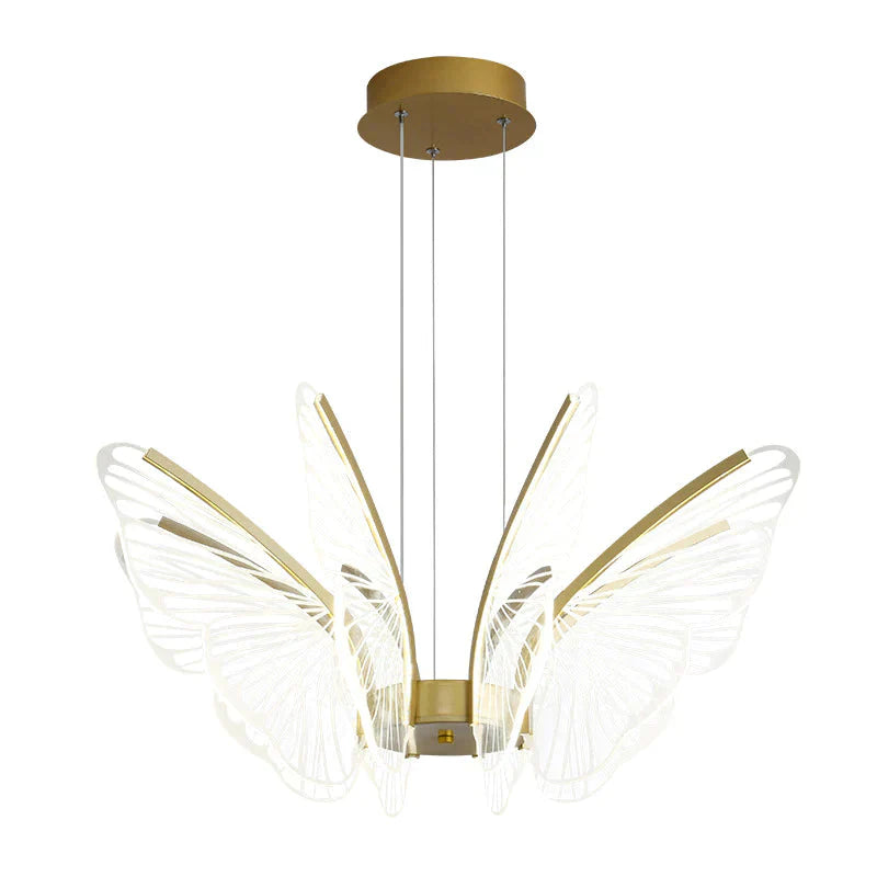 Led Iron Butterfly Three Color Dimming Glass Chandelier Pendant