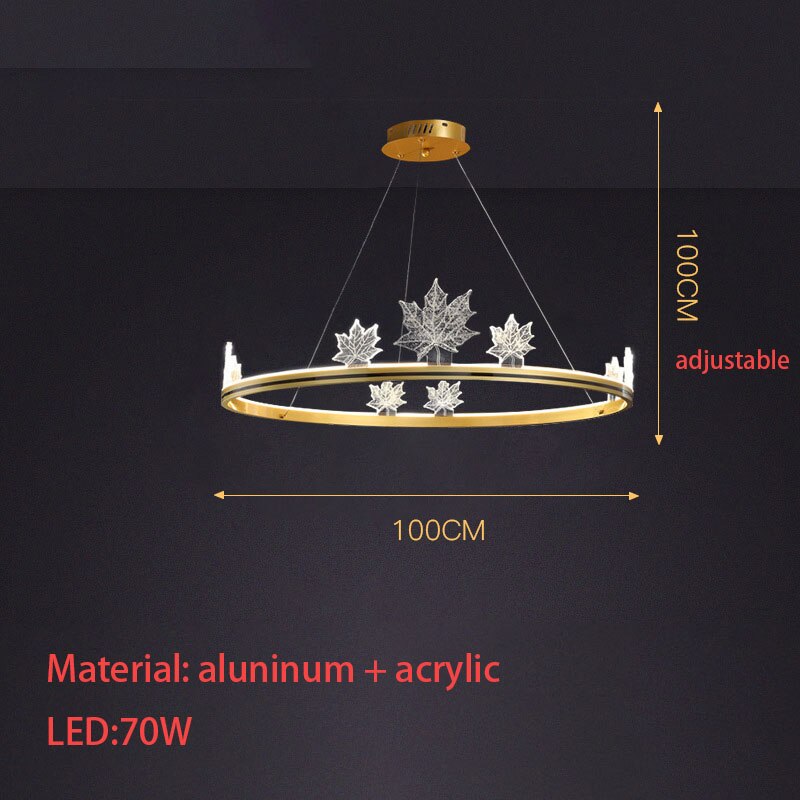 Modern Aluminum Ring Pendant Lights Dimming Foyer Restaurant Bedroom Hanging Lamp Acrylic Leaves
