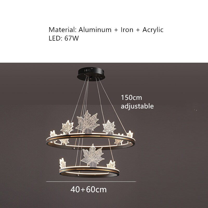 Modern Aluminum Ring Pendant Lights Dimming Foyer Restaurant Bedroom Hanging Lamp Acrylic Leaves