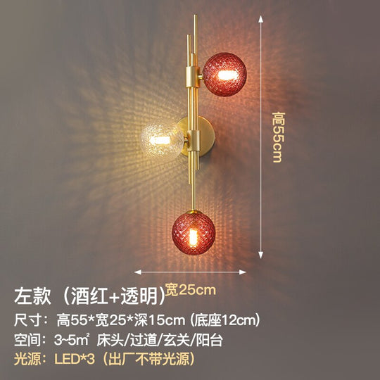 Luxury Modern Minimalist Glass Decorative Wall Lamp Gold Lustre Led Indoor Lighting Bedroom Bedside