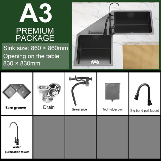Shape Stainless Steel Kitchen Sink Household Corner Black L - Shaped Washibasin Hand Washing Bowl