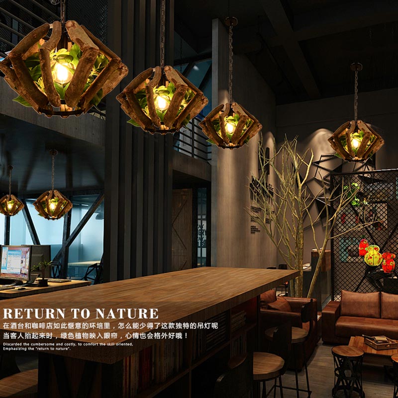 Retro Wooden Lamp Clear Bar Restaurant Green Planting Barbecue Shop Creative Window Plant