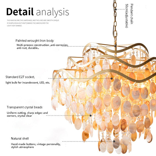 Ac90 - 260V White Capiz Pendant Lamp Seashell Chandeliers Bedroom Metal Fun Shell Light Fixtures