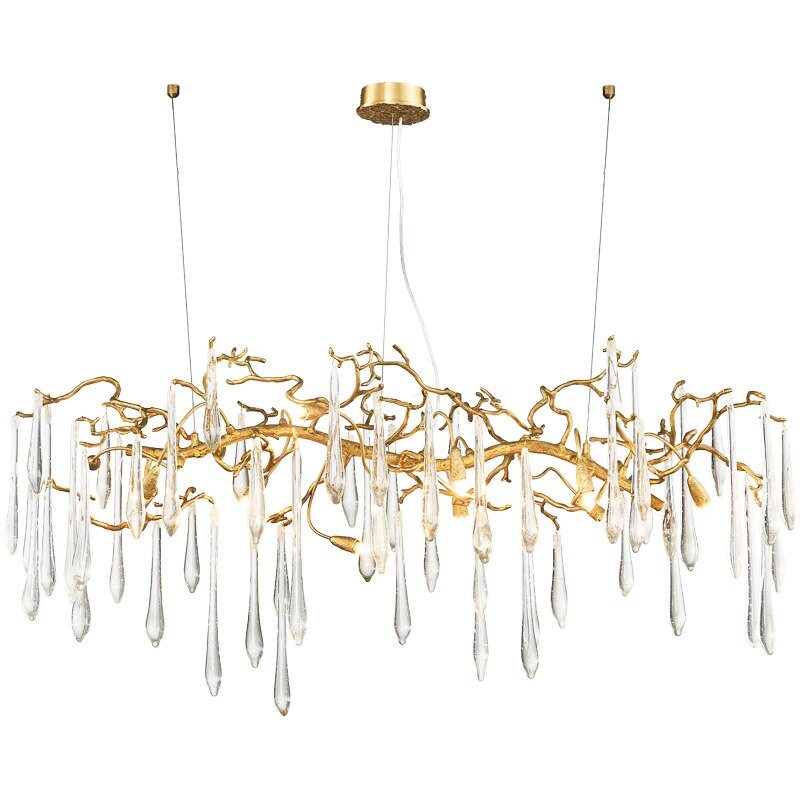 Creative Tree Branch Lamp Long Copper Chandelier For Dining Room Restaurant Crystal Kitchen Island