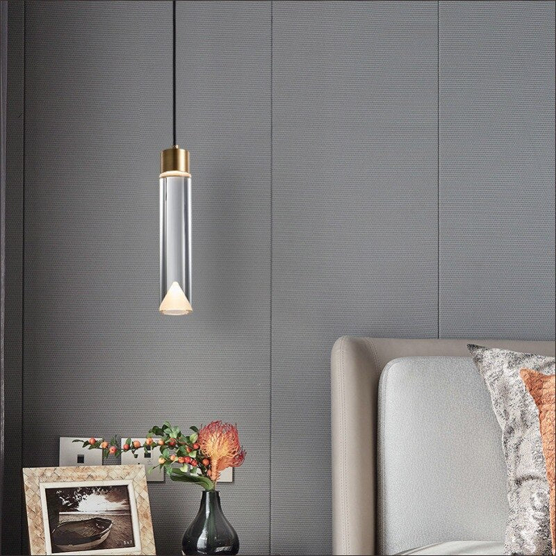 Modern Clear Crystal Pendant Lamp - Copper Hanging Light Fixture For Dining Room Kitchen And Bedside