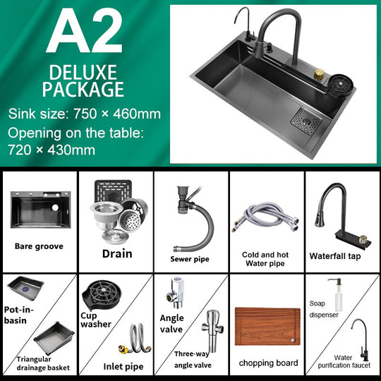 Waterfall Sink Stainless Steel Kitchen Large Single Slot Right Side Down Utensils For Kitchen For