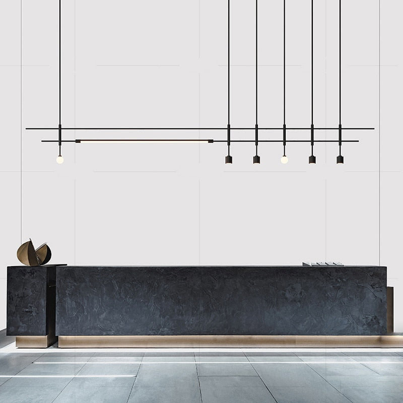 Sleek Height - Adjustable Dining Room Chandelier - Minimalist Gold And Black Metal Design Pendant