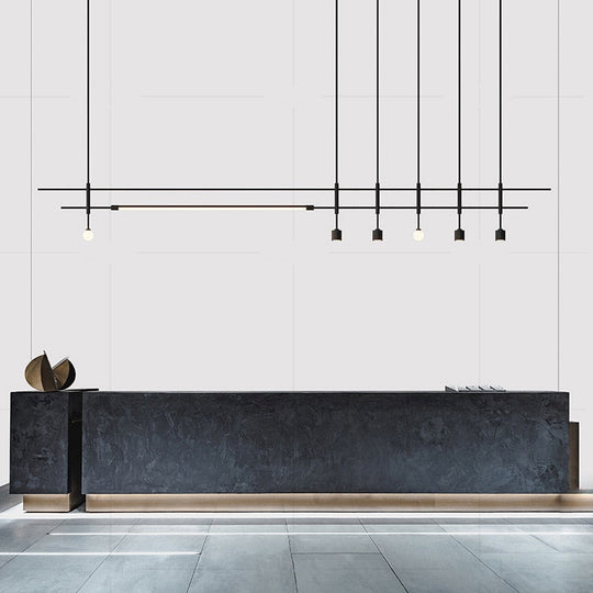 Sleek Height - Adjustable Dining Room Chandelier - Minimalist Gold And Black Metal Design Pendant