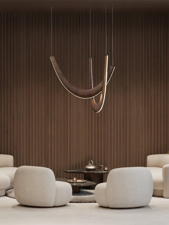 Luxury Hand - Crafted Black Wood Pendant Light - Designer Chandelier For Elegant Room Decor