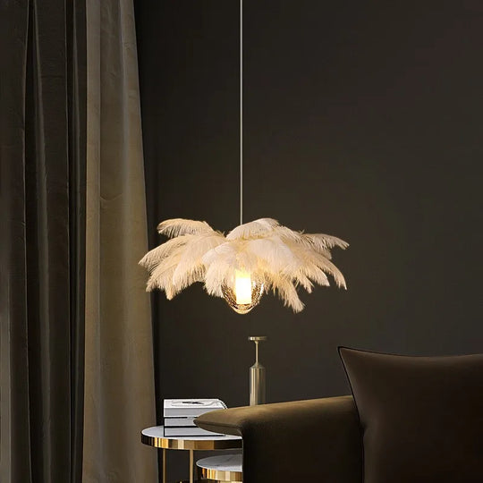 Ava Modern Ostrich Feather Chandelier - Elegant Glass Pendant Light For Staircases And Home Decor