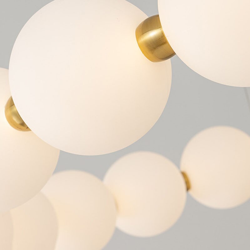 Luxury Copper Led Chandeliers White Acrylic Ball Parlor Hall Hanging Lamp Dining Room Bedroom