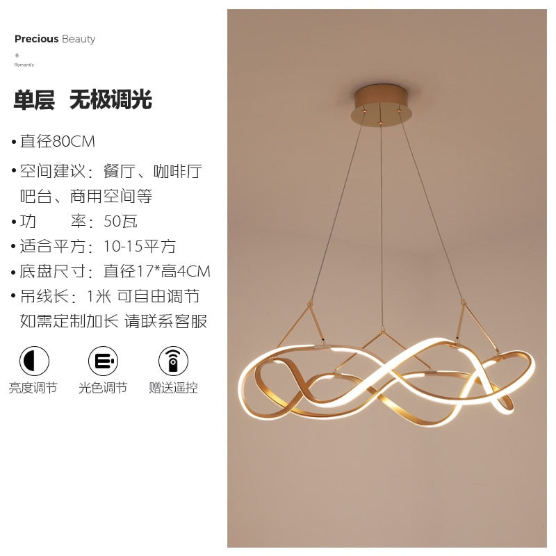 Nordic Luxury Gold Lustre Ring Led Decorative Pendant Lights Modern Simple Hanging Lamp Living Room