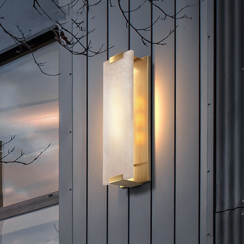 Rectangle Natural Marble Led Wall Lights Copper Foyer Bedside Aisle Indoor Lamp Gold Black Sconce