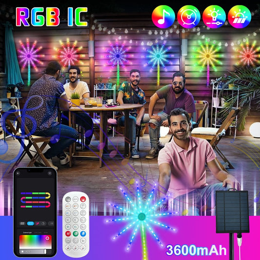 Solar Rgbic Fireworks Lights: Synced Color - Changing Decor For Gazebos Lights