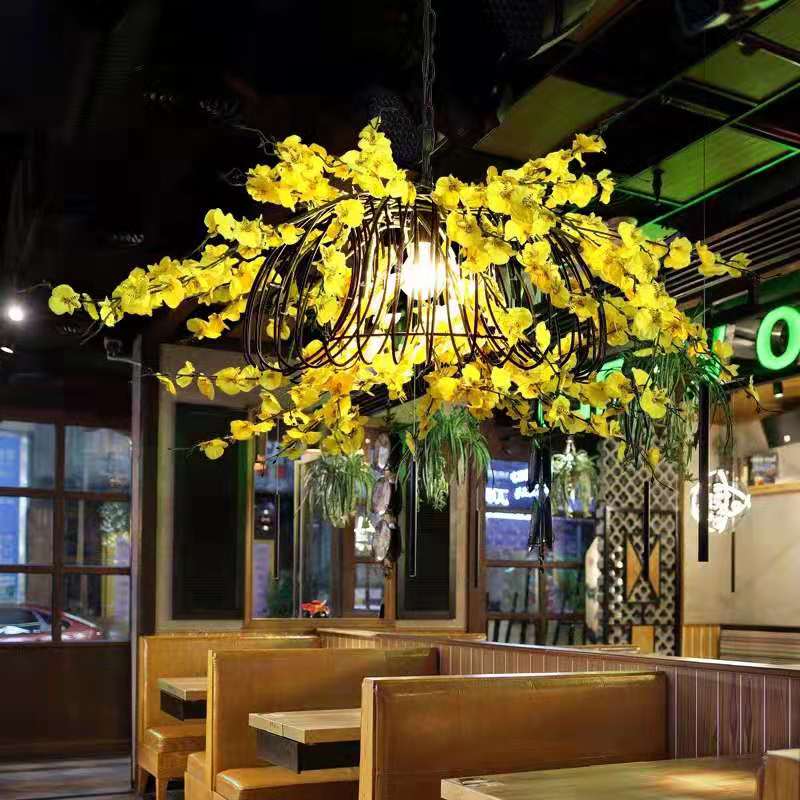 Small Fresh Simulation Light Yellow Flower Chandelier Theme Music Restaurant Clear Bar Decoration