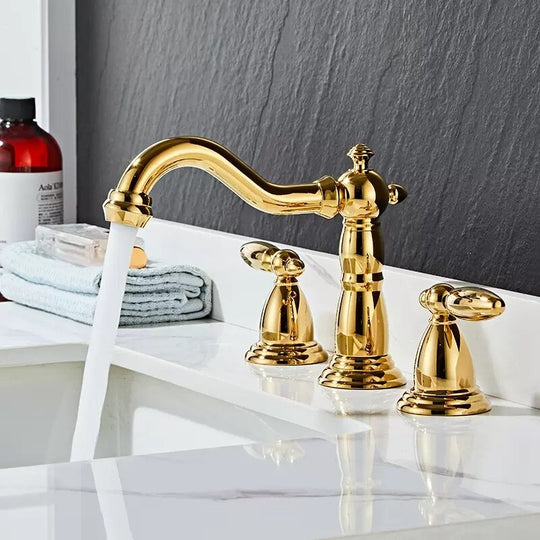 Basin Faucet Brass Rose Gold Widespread Bathroom Antique Sink Faucets 3 Hole Hot And Cold Water Tap