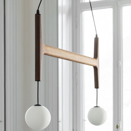 Nordic Simple Wooden Chandelier Luster Italian Retro Villa Hotel Decoration Glass Dining Table