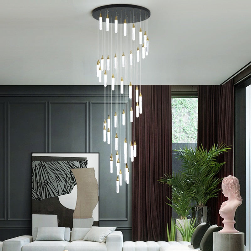 Duplex Stair Long Chandeliers High - Rise Apartment Rotating Jump - Storey Loft Ceiling Decoration