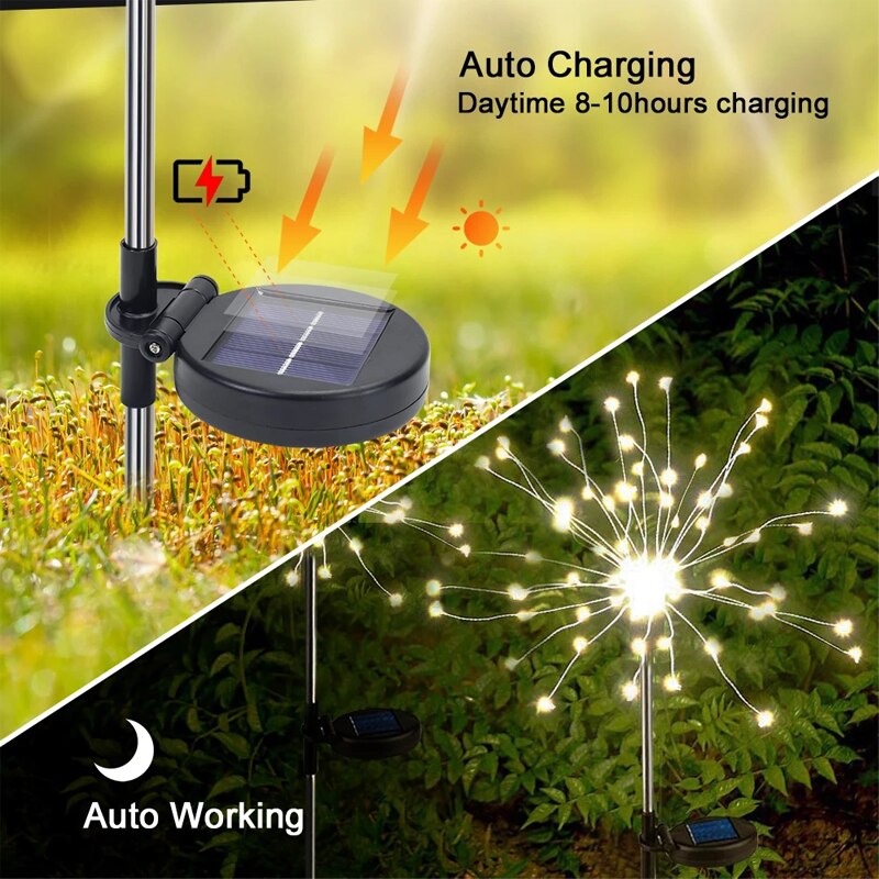 Outdoor Solar Garden Lawn Firework Lights Waterproof Landscape Decor Lamp For Pathway Backyard