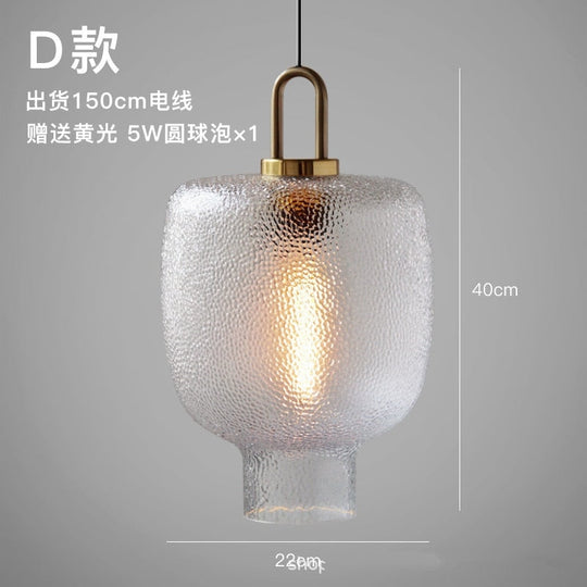 Nordic Modern Hand Blown Crater Pattern Glass Pendant Ceiling Light Fixture For Living Room Kitchen