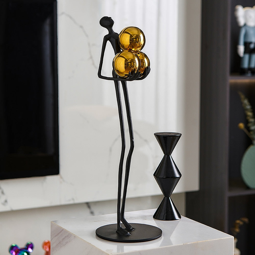 Nordic Elegant Floor Ball Figures: Metal Sculpture Decorative Statues For Home And Office Decor