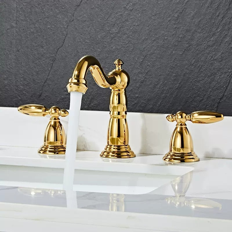 Basin Faucet Brass Rose Gold Widespread Bathroom Antique Sink Faucets 3 Hole Hot And Cold Water Tap