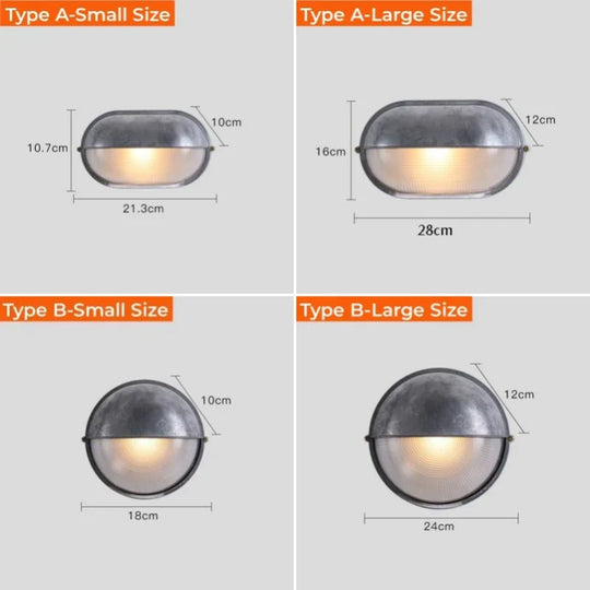 Outdoor Retro Led Wall Lamp E27 Industrial Vintage Ip65 Waterproof Glass Ceiling Sconce Bathroom