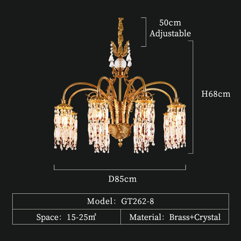 European Style Solid Brass Lamp Suspension Led Light Fixtures Crystal Hanging Mid Century Dining