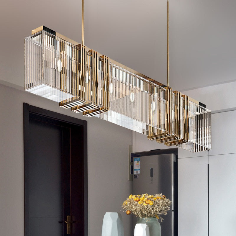 American Luxury Steel Led E14 Pendant Lights Dining Room Gold Lustre Straight Hanging Lamp Deco