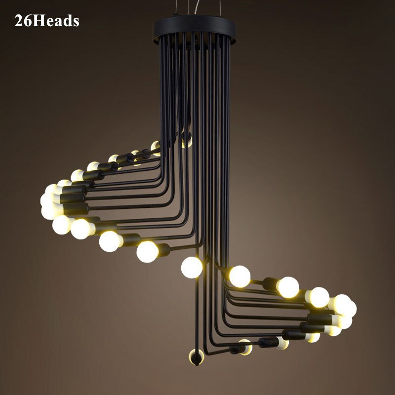 Nordic Industrial Retro Chandelier Simple Living Room Cafe Bar Restaurant Loft Staircase Screw Lamp