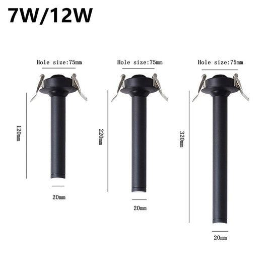 Black/White Long Tube Ceiling Recessed Led Spot Lamp Angle Rotatable Light 12W For Kitchen Bedroom