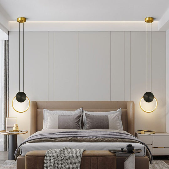 Minimalist Led Pendant Lights Copper Ring Bedsdie Foyer Aisle Lighting Fixtures Adjustable Wire