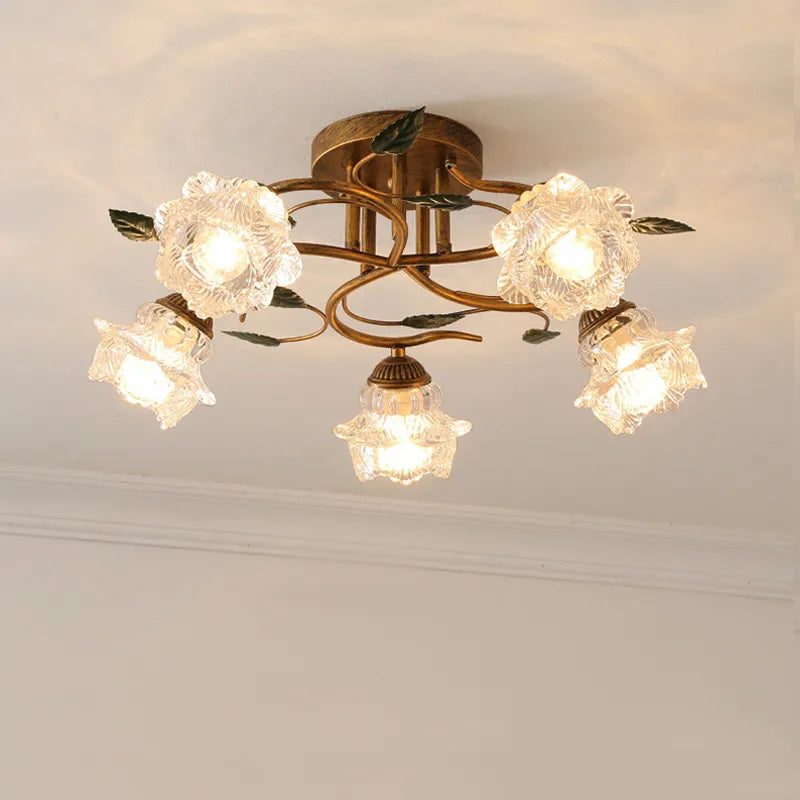 Bella European Vintage Led Ceiling Light - Green Plant And French Flower Design For Villas Hotels