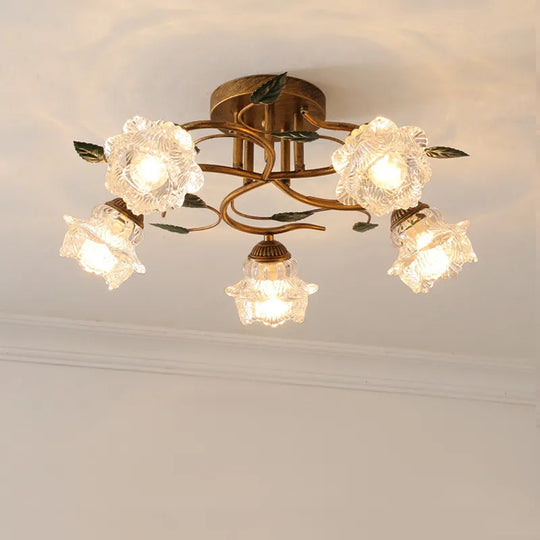 Bella European Vintage Led Ceiling Light - Green Plant And French Flower Design For Villas Hotels