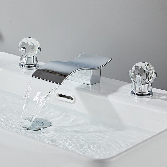 Bathroom Basin Faucet With Crystal Ball Switch Waterfall Faucets Hot Cold Water Mixer Tap Set Dual