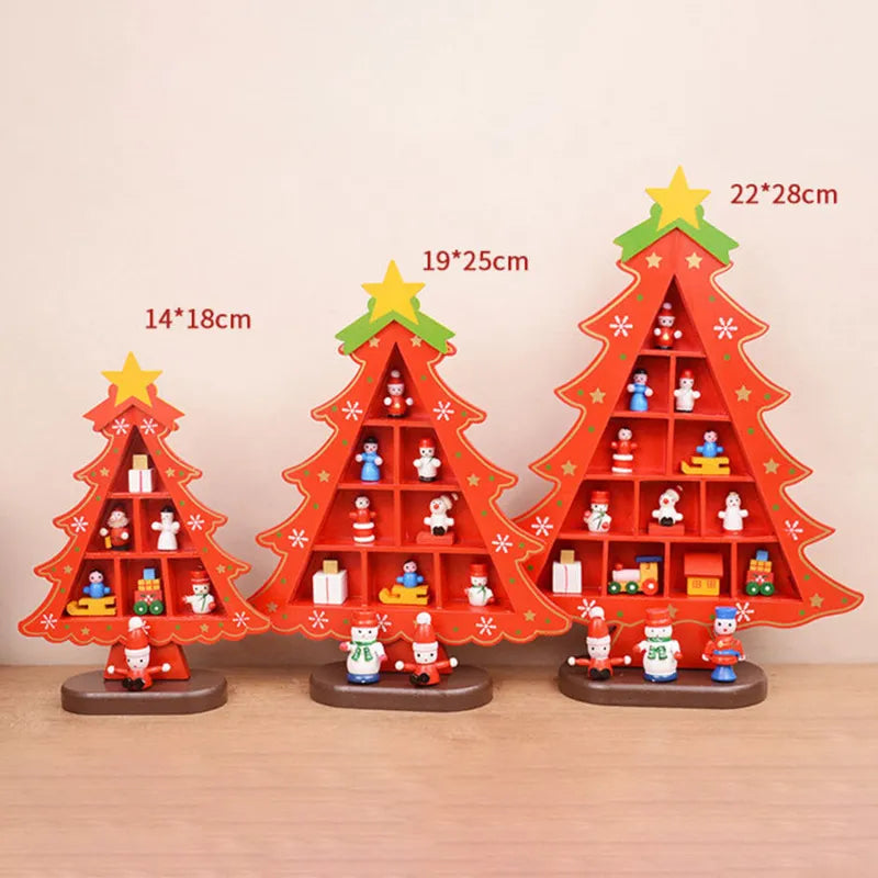 Christmas Decorations Wooden Tree Creative Scene Layout Ornaments Three - Dimensional Red Xmas