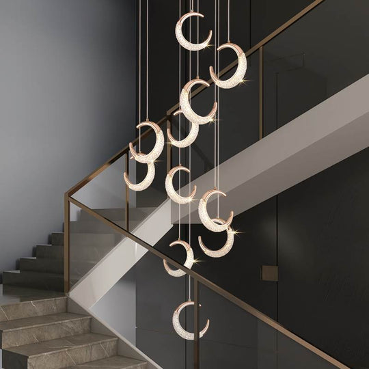 Modern Moon Chandelier Gold Luxury Living Room Ceiling Crystal Lamp For Decortion Villa Staircase