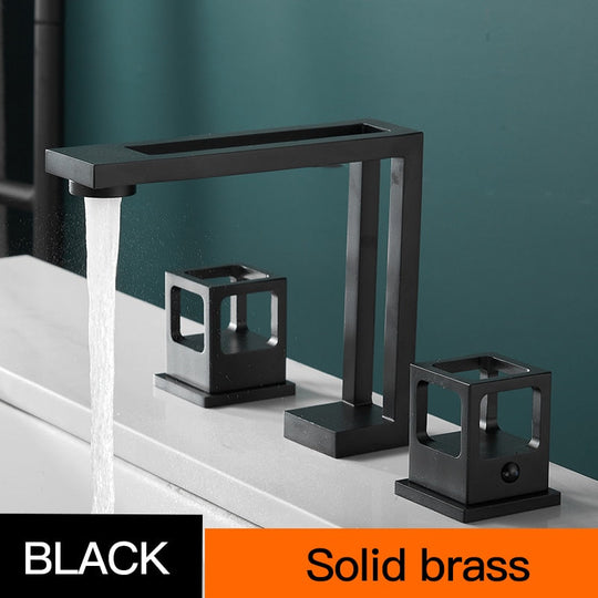 Art Design Bathroom Faucet Cold And Hot Deck Mounted Tap All Brass Dual Handles Basin High -