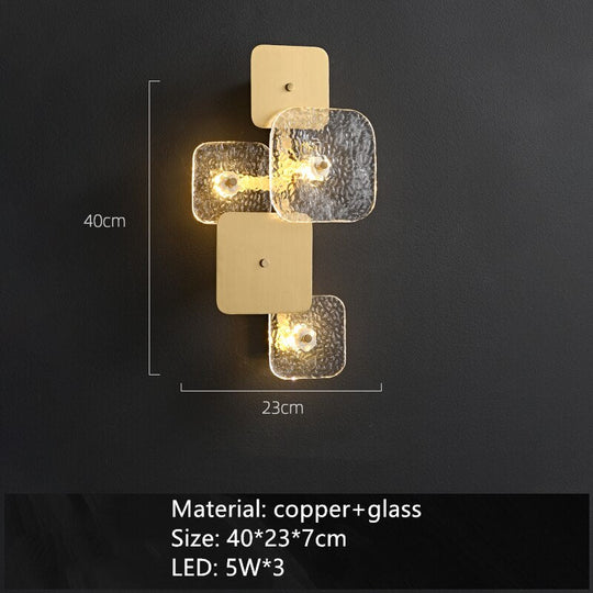Art Design Brass Wall Lights Clear Glass Parlor Hotel Room Restaurant Sofa Background Sconce Home