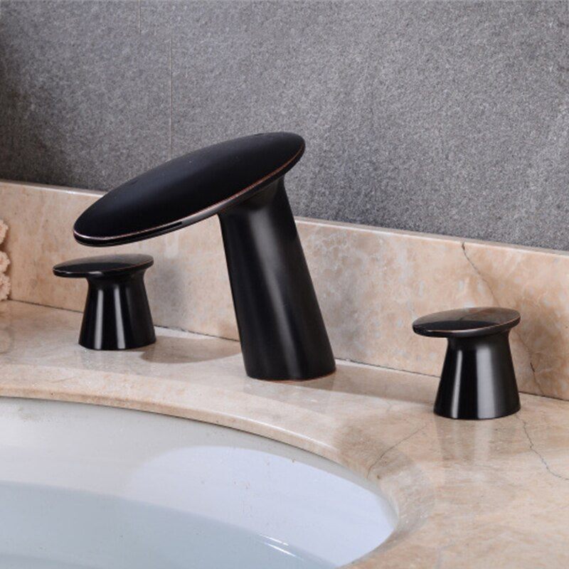 Basin Mixer Waterfll Faucet Bathroom Sink Faucets Brushed Gold Brass 3 Holes Double Handle